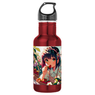 Botella De Agua Chica de anime cutáneo comiendo fresas Día de ve