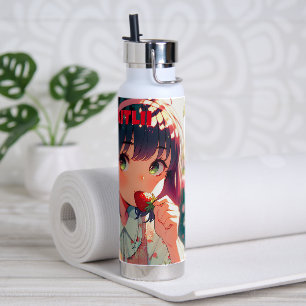 Botella De Agua Chica de anime cutáneo comiendo fresas Día de ve