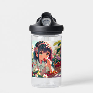 Botella De Agua Chica de anime cutáneo comiendo fresas Día de ve