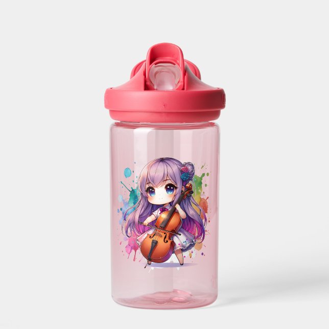 Botella De Agua Chica de anime lindo jugando Cello personalizado (Delante)
