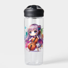 Botella De Agua Chica de anime lindo jugando Cello personalizado