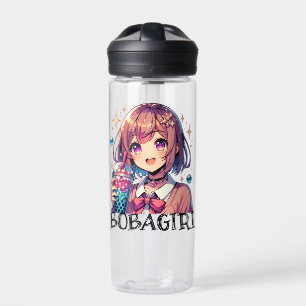 Botella De Agua Chica de anime lindo sosteniendo té de burbuja