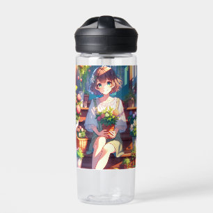 Botella De Agua Chica de anime lindo sostiene una planta personali