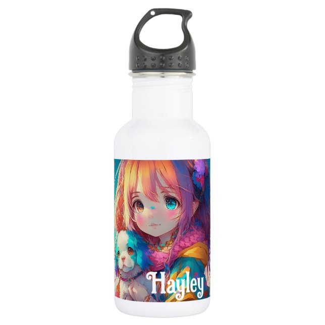 Botella De Agua Chica de anime personalizado con pipa (Anverso)