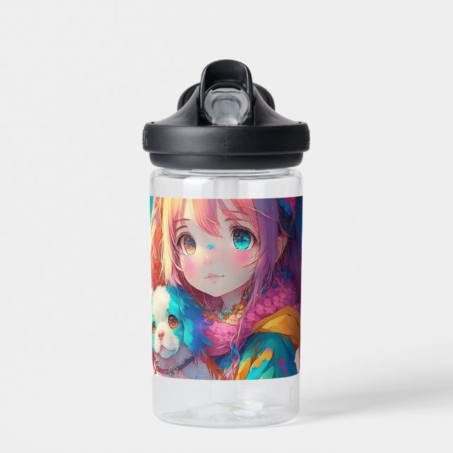 Botella De Agua Chica de anime personalizado con pipa (Delante)
