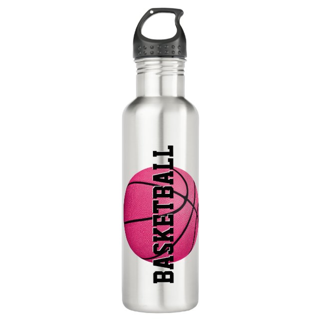 Botella De Agua chica de baloncesto rosa brillante personalizado (Anverso)