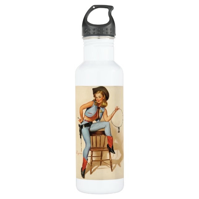 Botella De Agua Chica de Cowgirl Pin-up (Anverso)