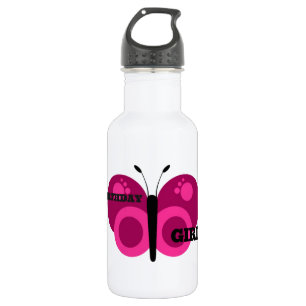 Botella De Agua Chica de cumpleaños de mariposa rosa