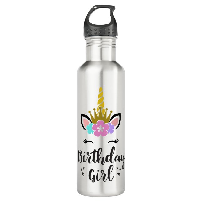 Botella De Agua Chica de cumpleaños Unicorn (Anverso)