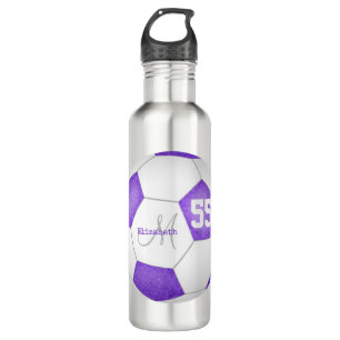 Botella De Agua chica de fútbol blanco morado nombre número jersey
