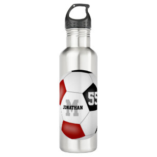 Botella De Agua chica de fútbol rojo negro número jersey