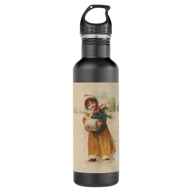 Botella De Agua Chica de invierno de Navidades antiguos niño (Anverso)