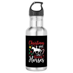 Botella De Agua Chica de Navidad que ama los caballos