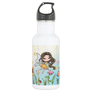 Botella De Agua Chica de pelo marrón de hadas  nombre personalizad