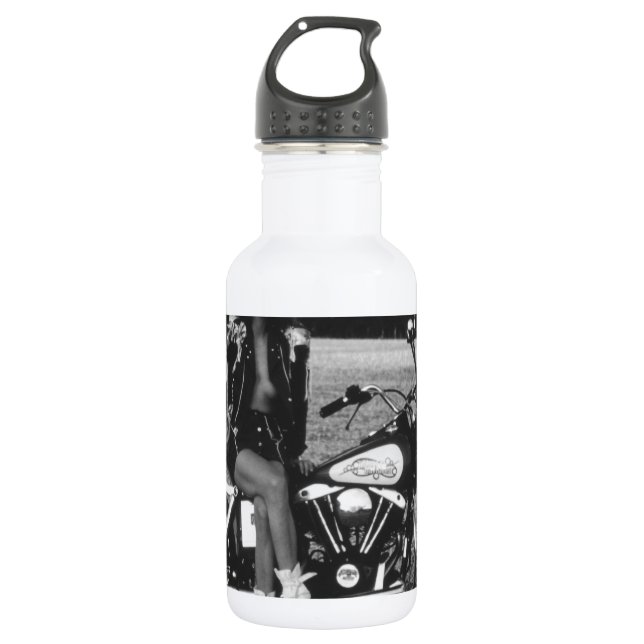 Botella De Agua Chica de pinup de moto (Anverso)