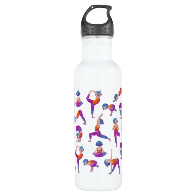 Botella De Agua Chica de yoga haciendo patrones de asanas (Anverso)