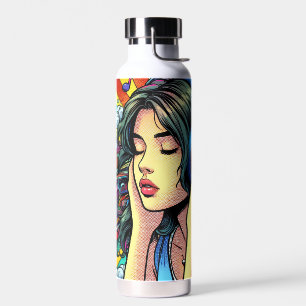 Botella De Agua Chica escuchando música sobre audífonos Psicodélic