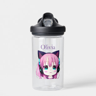 Botella De Agua Chica Kawaii Personalizada con Auriculares