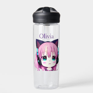 Botella De Agua Chica Kawaii personalizado con auriculares en