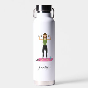 Botella De Agua Chica Linda Levantando Pesas & Nombre Personalizad