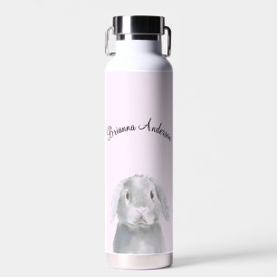 Botella De Agua Chica lindo Bunny rosa Nombre personalizado simple