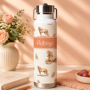 Botella De Agua Chica Lindo Melocotón Caballo Rosa Patrón Personal