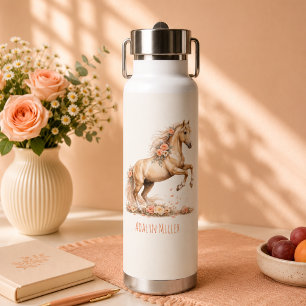 Botella De Agua Chica Melocotón Caballo Rosa Nombre Personalizado