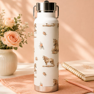 Botella De Agua Chica Melocotón Caballo Rosas Patrón
