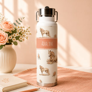 Botella De Agua Chica Melocotón Caballo Rosas Patrón Personalizado