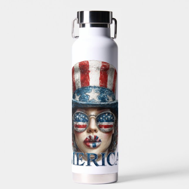 Botella De Agua Chica Merica, 4 de julio Chica de Glam con estrell (Delantero)