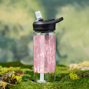 Botella De Agua Chica Monograma de nombre repetido rosa