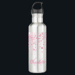 Botella De Agua chica monograma de purpurina rosa Rubor<br><div class="desc">Un fondo blanco moda. Decorado con falsas gotas purpurinas rosas. Personalice y agregue un nombre y iniciales de monograma. El nombre está escrito con una escritura de estilo con letras a mano moderna. Letras de color rosa.</div>