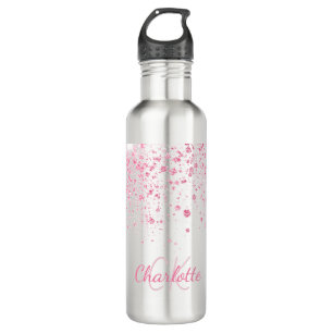 Botella De Agua chica monograma de purpurina rosa Rubor