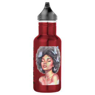 Botella De Agua Chica Negra Mariposa Minimalista Pastel Personaliz