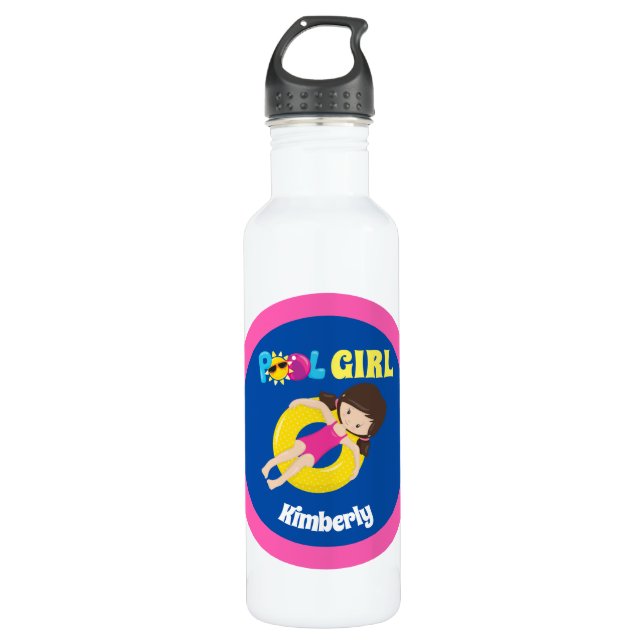 Botella De Agua Chica Personalizado Equipo De Natación En La Pisci (Anverso)