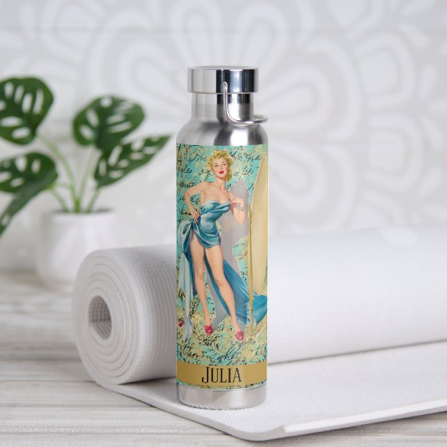 Botella De Agua Chica Pinup en espejo personalizado (Yoga)