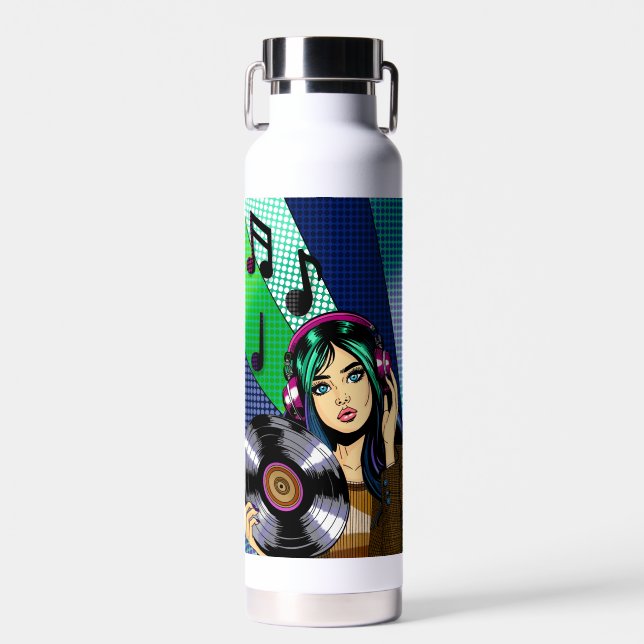 Botella De Agua Chica Pop Art con disco personalizado (Delantero)