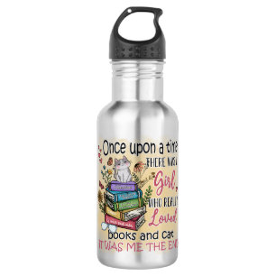 Botella De Agua Chica que ama los libros y los gatos