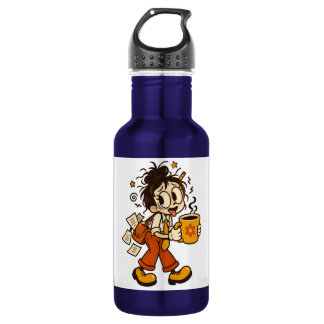 Botella De Agua Chica Retro Caótica de Oficina con Pegatina de Caf