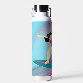 Botella De Agua Chica surfeando al atardecer.