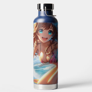 Botella De Agua Chica surfista de anime costero/nautico/tropical