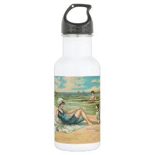 Botella De Agua Chica victoriana vintage y perro Arte antiguo junt