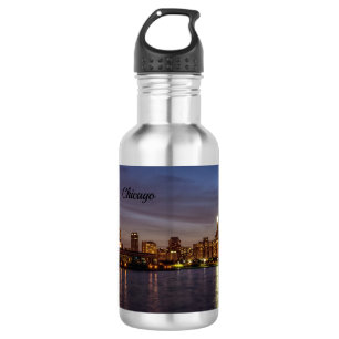 Botella De Agua Chicago Cityscape Night New Stainless Steless Wate