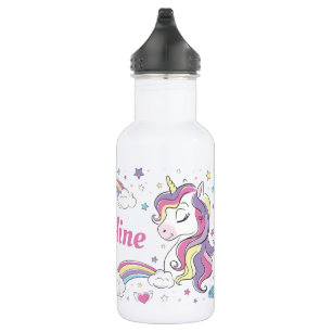 Botella De Agua Chicas cortan nombre personalizado de Rainbow Unic