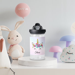 Botella De Agua Chicas Cutan Unicornio Y Personalizado Arcoiris De