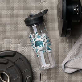 Botella De Agua chicas de baloncesto gris verde azulado monogramad