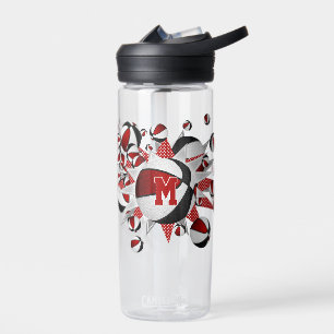Botella De Agua chicas de baloncesto negro rojo monogramados