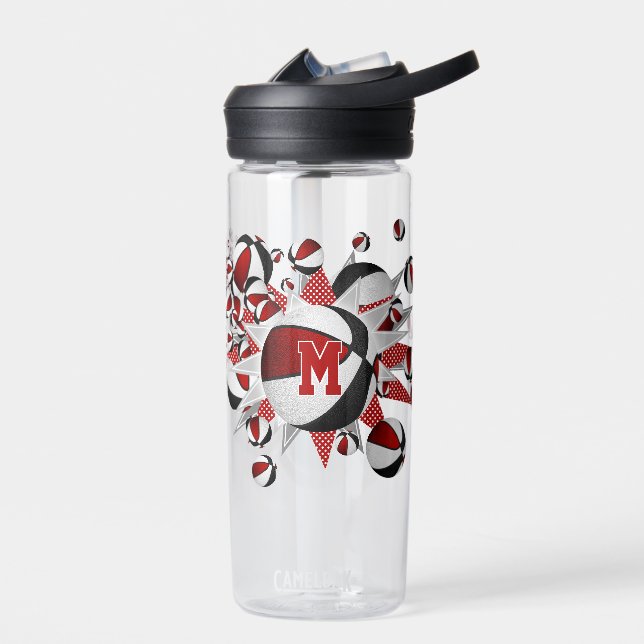 Botella De Agua chicas de baloncesto negro rojo monogramados (Izquierdo)