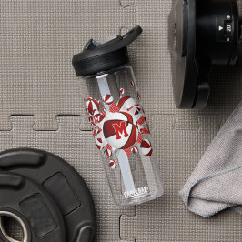 Botella De Agua chicas de baloncesto rojo monogramados