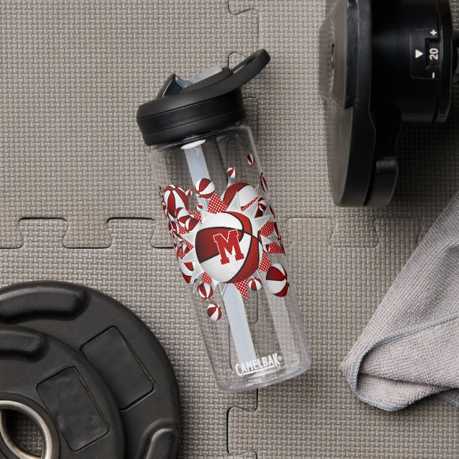 Botella De Agua chicas de baloncesto rojo monogramados (Gimnasio)